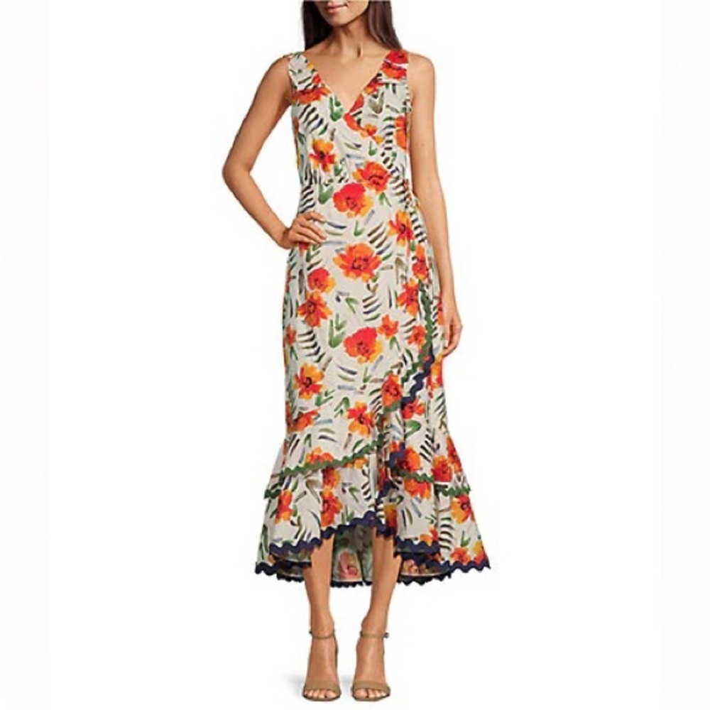Adelyn Rae Floral Print Wrap‎ Midi Dress